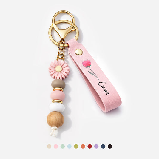 0065MUK1 personalised grandmas garden uv printed daisy beaded keyring 0065mjsp5a