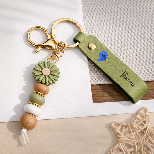 0065MUK2 personalised grandmas garden uv printed daisy beaded keyring 0065mjsp5a