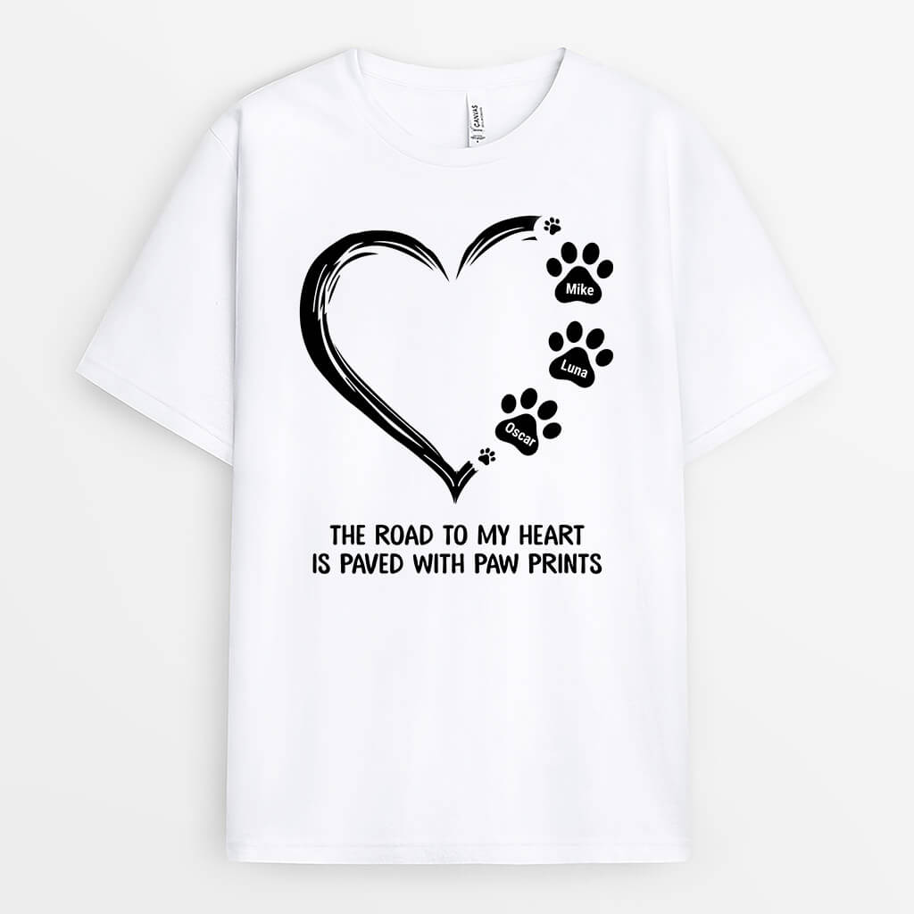 0362AUK1 Personalised T shirts gifts Pawprints Dog Lovers Heart