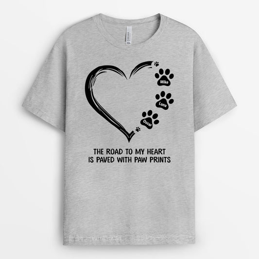 0362AUK2 Personalised T shirts gifts Pawprints Dog Lovers Heart