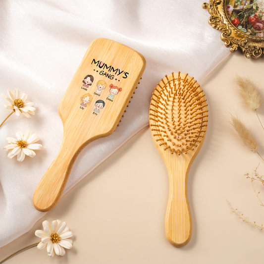 1017AUK2 personalised bamboo hairbrush with kids names for mumdad 1017aoqt8b