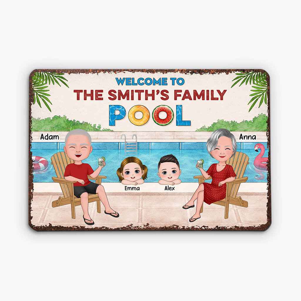 1078EUK2 Personalised Metal Signs Gifts Pool Family