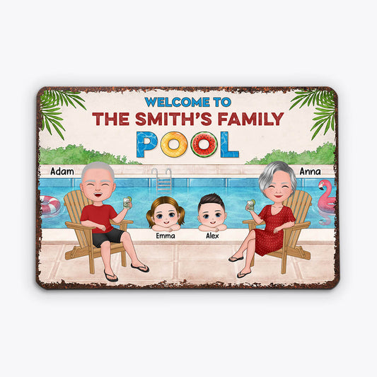 1078EUK2 Personalised Metal Signs Gifts Pool Family