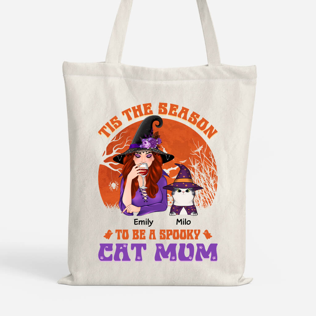 Personalised Tis The Season Spooky Cat Mom Tote Bag