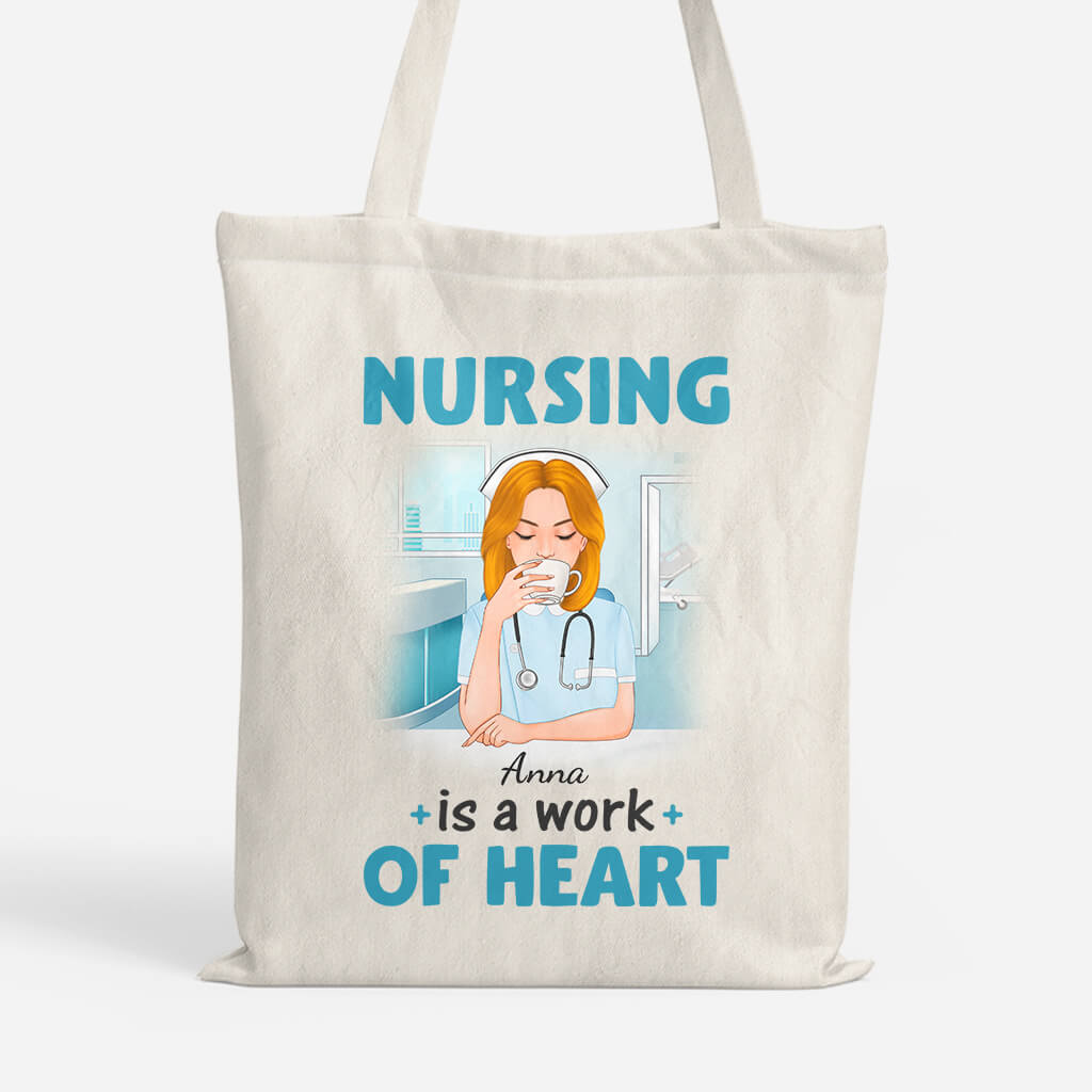 1300BUK1 personalised nursing is a work of heart tote bag