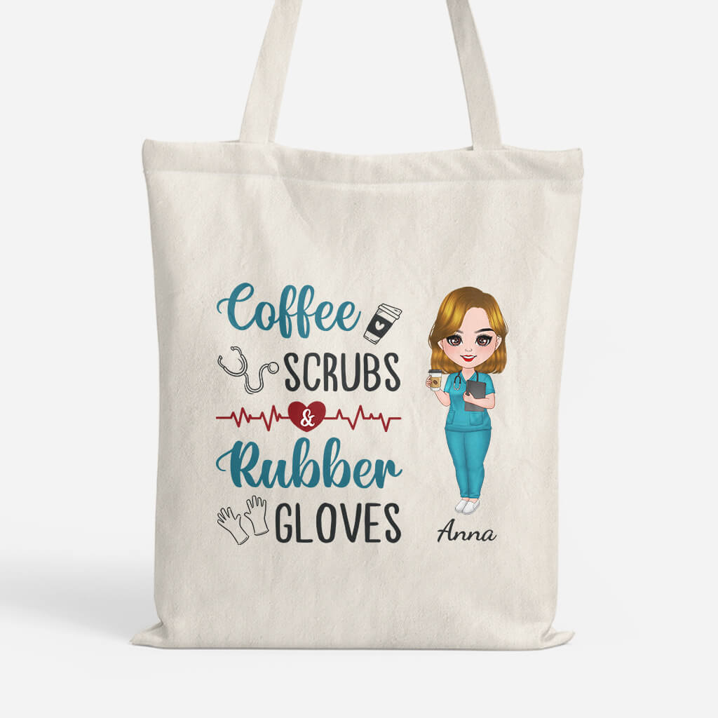 Personalised Coffee Scrubs And Rubber Gloves - Nurse Life Tote Bag