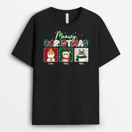 1358AUK1 personalised meowy christmas t shirt