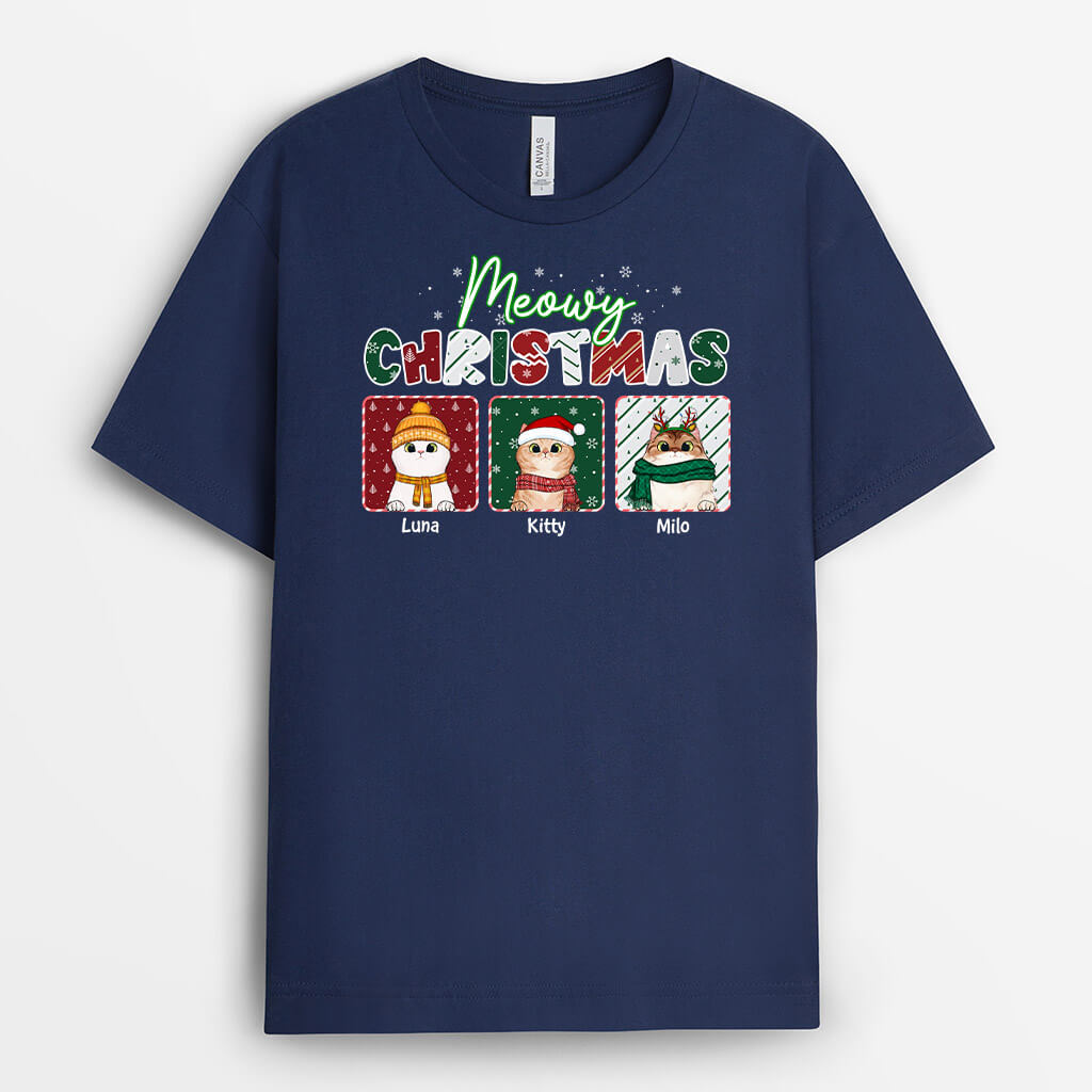 1358AUK2 personalised meowy christmas t shirt