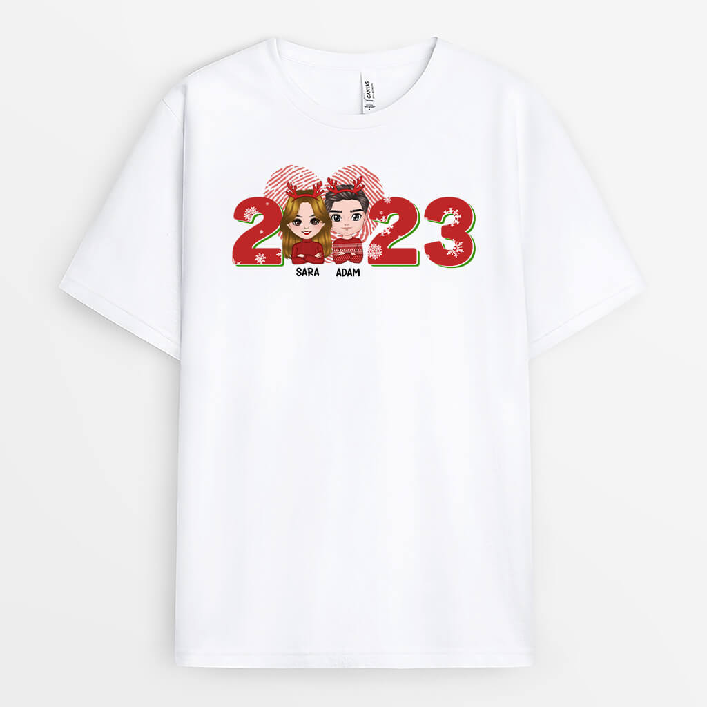 1377AUK1 personalised winter christmas couple tshirt