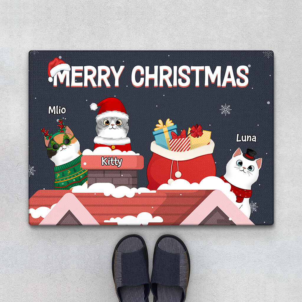 1394DUK1 personalised meowy merry christmas door mat
