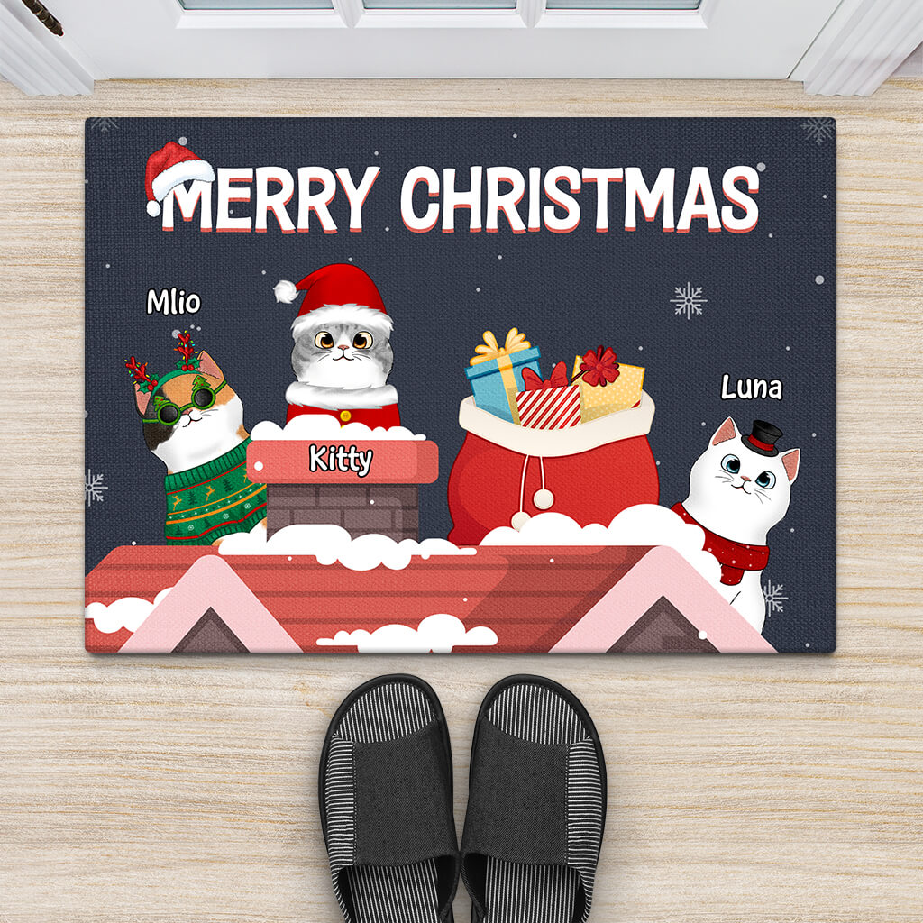 1394DUK2 personalised meowy merry christmas door mat