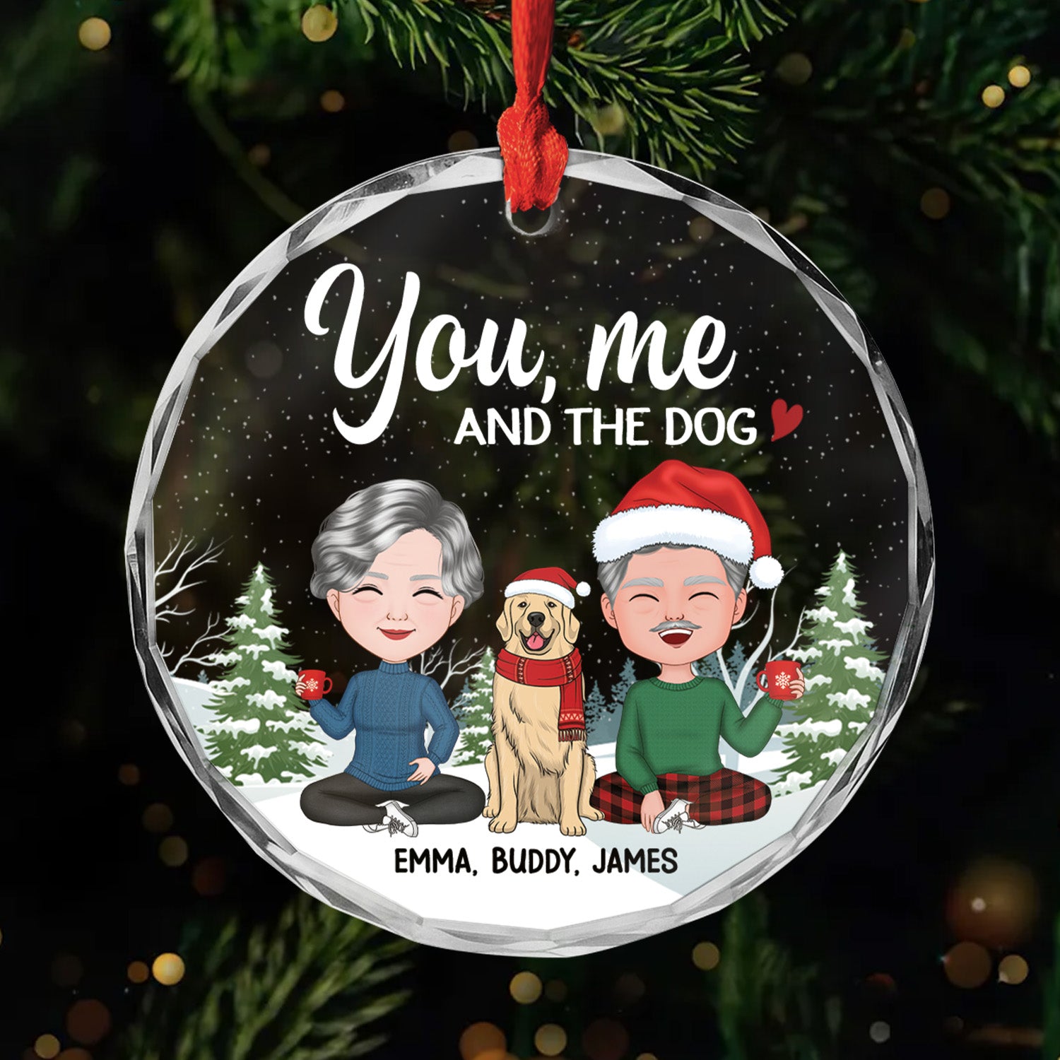 1423OUS1 personalized couple gifts glass couple with dog ornament 1423OKU0C