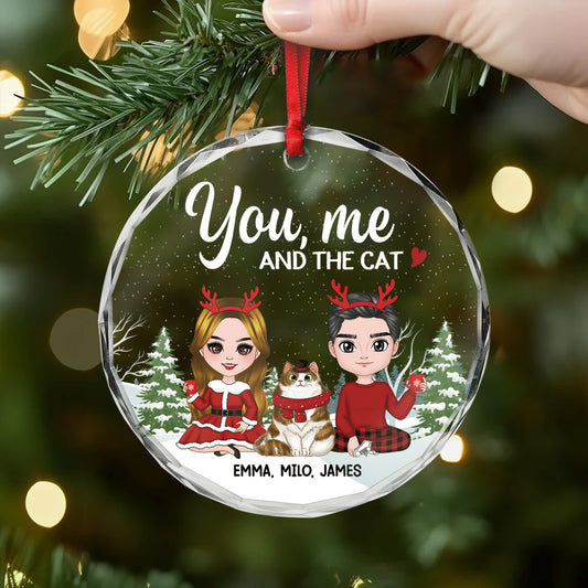1423OUS2 personalized couple gifts glass couple with cat ornament 1423OKU0D