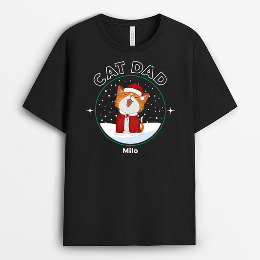 1434AUK1 personalised cat dad cat mom christmas t shirt