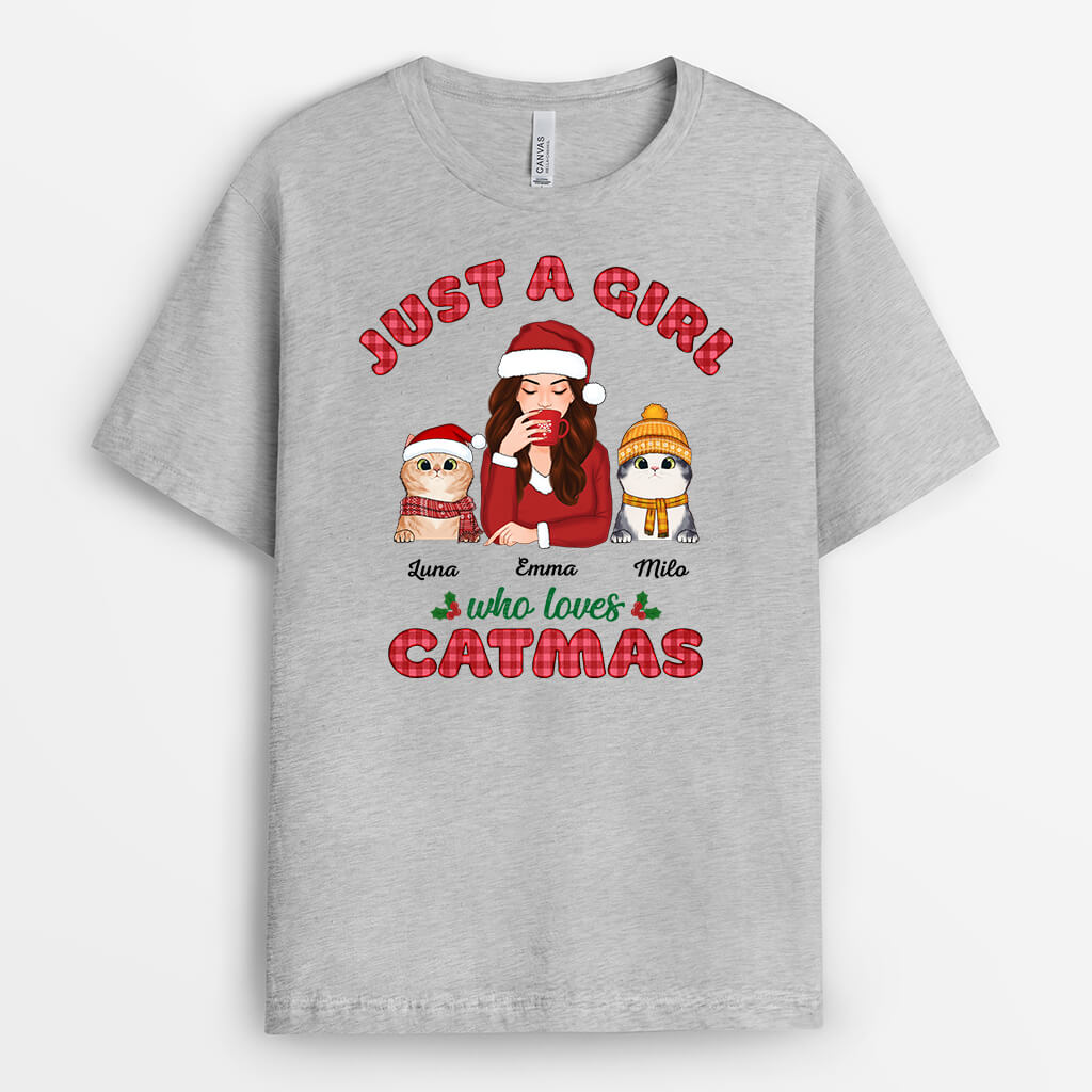 1442AUK2 personailsed just a woman who loves catmas t shirt