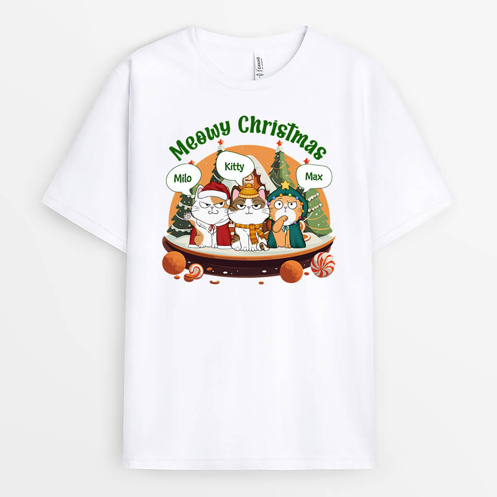 Personalised Meowy Christmas With Cookie T-Shirt