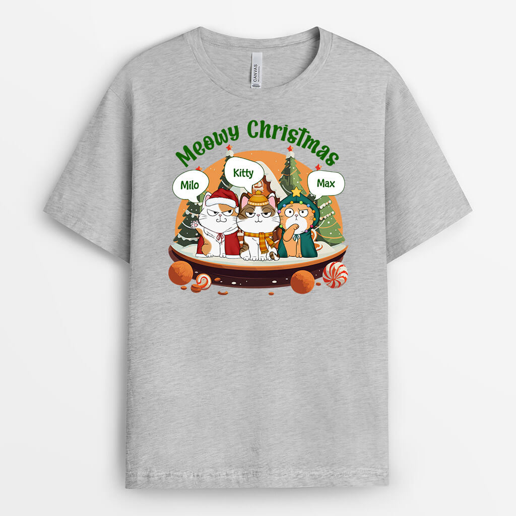Personalised Meowy Christmas With Cookie T-Shirt