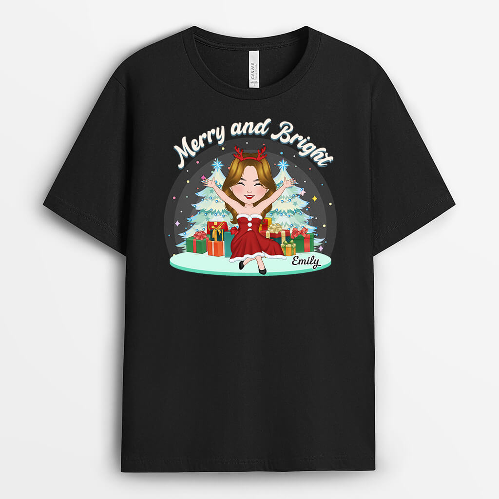 Personalised Merry And Bright Christmas T-Shirt