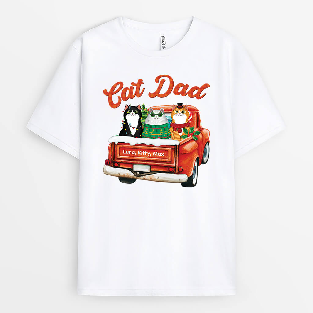 1456AUK1 personalised cat mummy cat daddy xmas t shirt