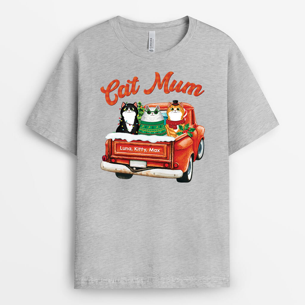 1456AUK2 personalised cat mummy cat daddy xmas t shirt