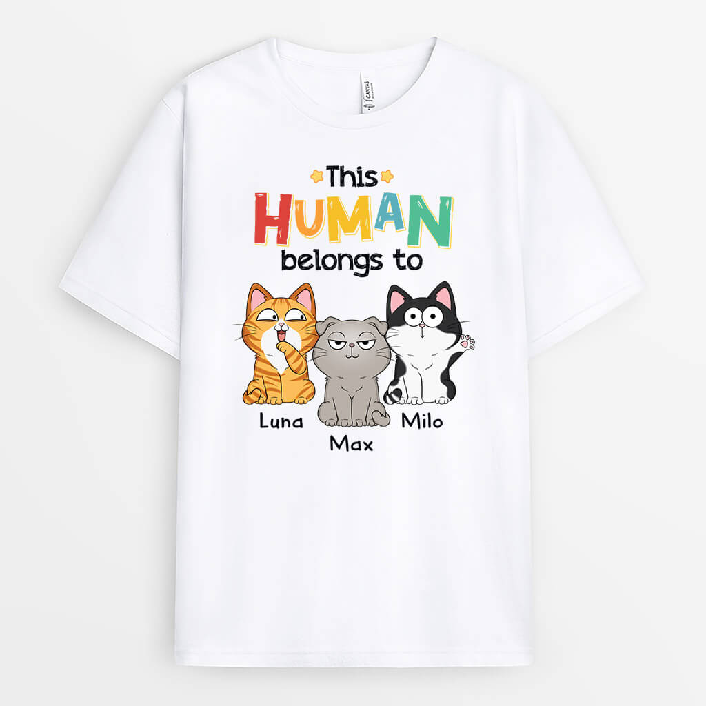 1481AUK1 personalised this human belongs to cat t shirt