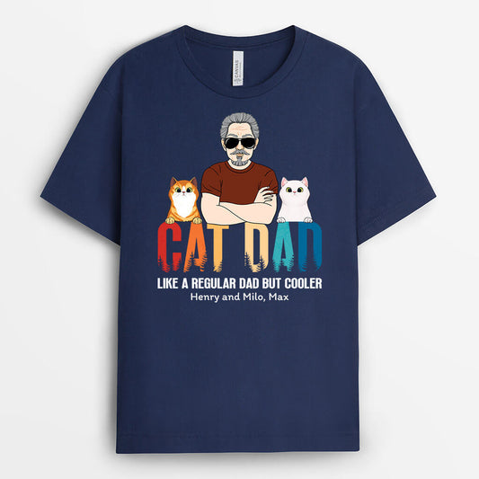 1509AUK2 personalised cat dad like a regular but cooler t shirt