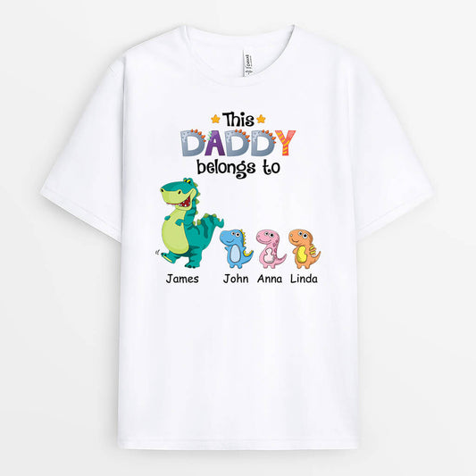 1539AUK1 personalised this daddy grandpa belongs to little dinosaur t shirt