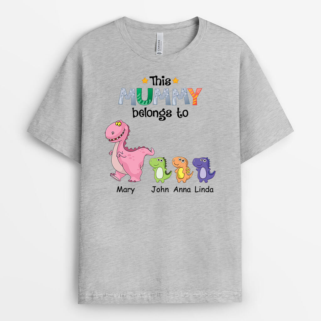 1539AUK1 personalised this mummy grandma belongs to little dinosaur t shirt