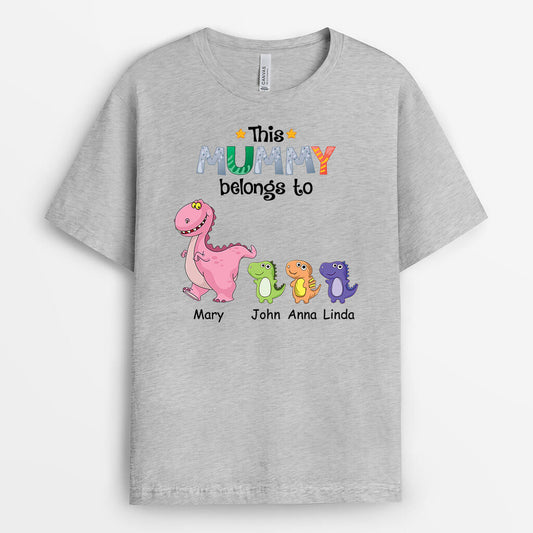 1539AUK1 personalised this mummy grandma belongs to little dinosaur t shirt