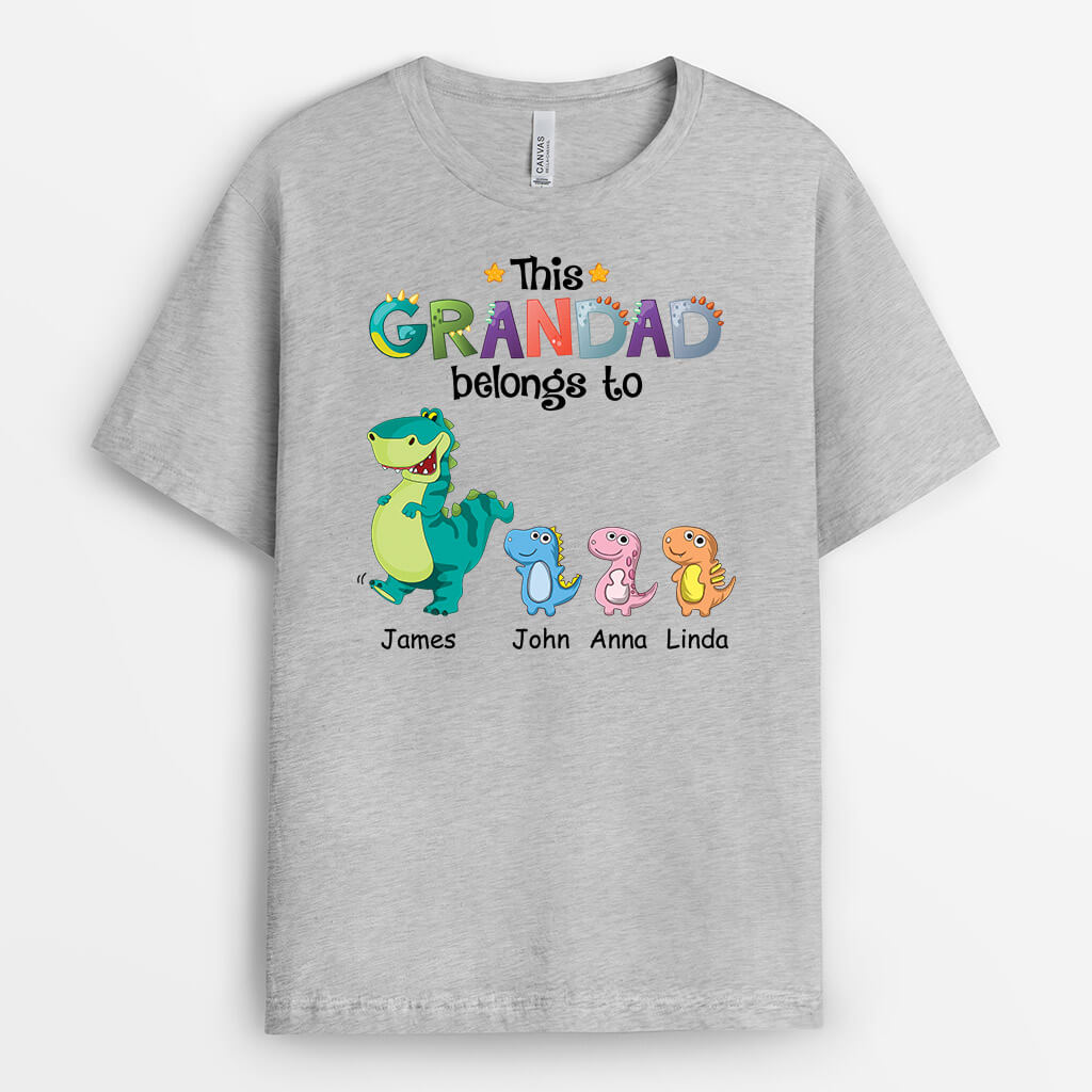 1539AUK2 personalised this daddy grandpa belongs to little dinosaur t shirt