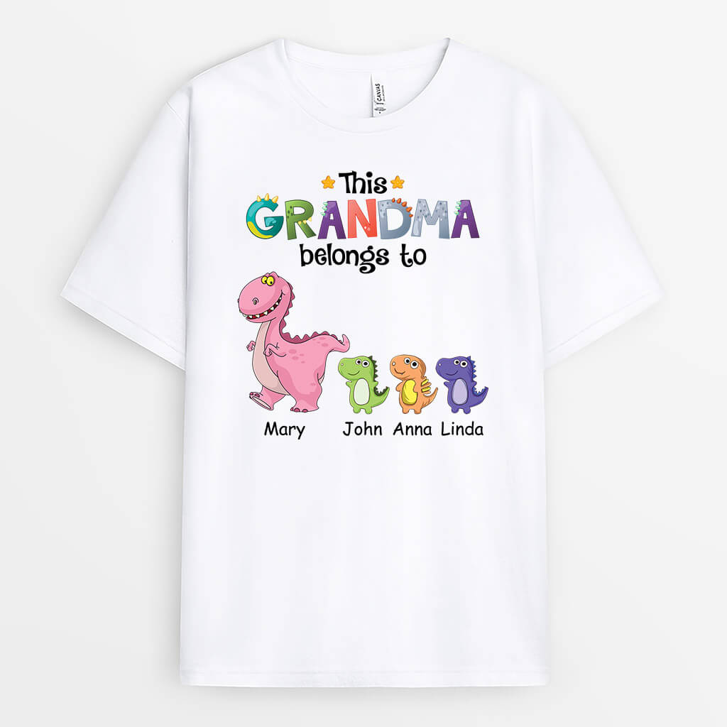 1539AUK2 personalised this mummy grandma belongs to little dinosaur t shirt