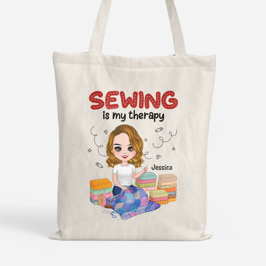 1896BUK1 personalised best sewing is my therapy tote bag