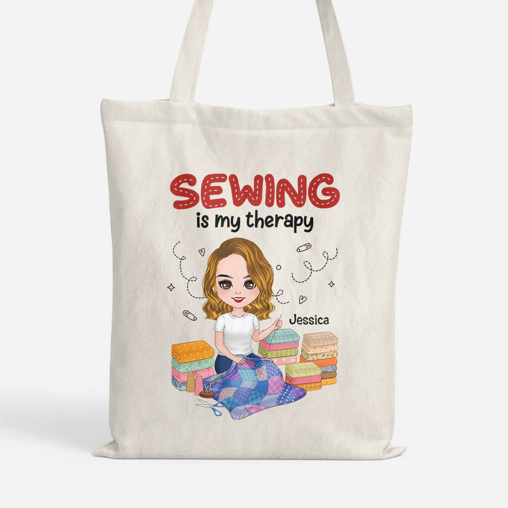 Personalised Sewing Is My Therapy Tote Bag