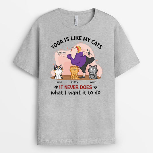 1903AUK2 personalised yoga is like my cats t shirt