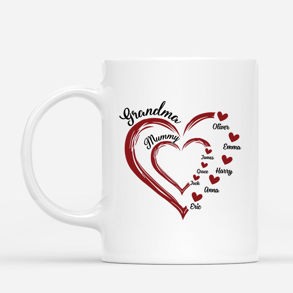 1969MUK3 personalised mum and grandma in heart shape mug