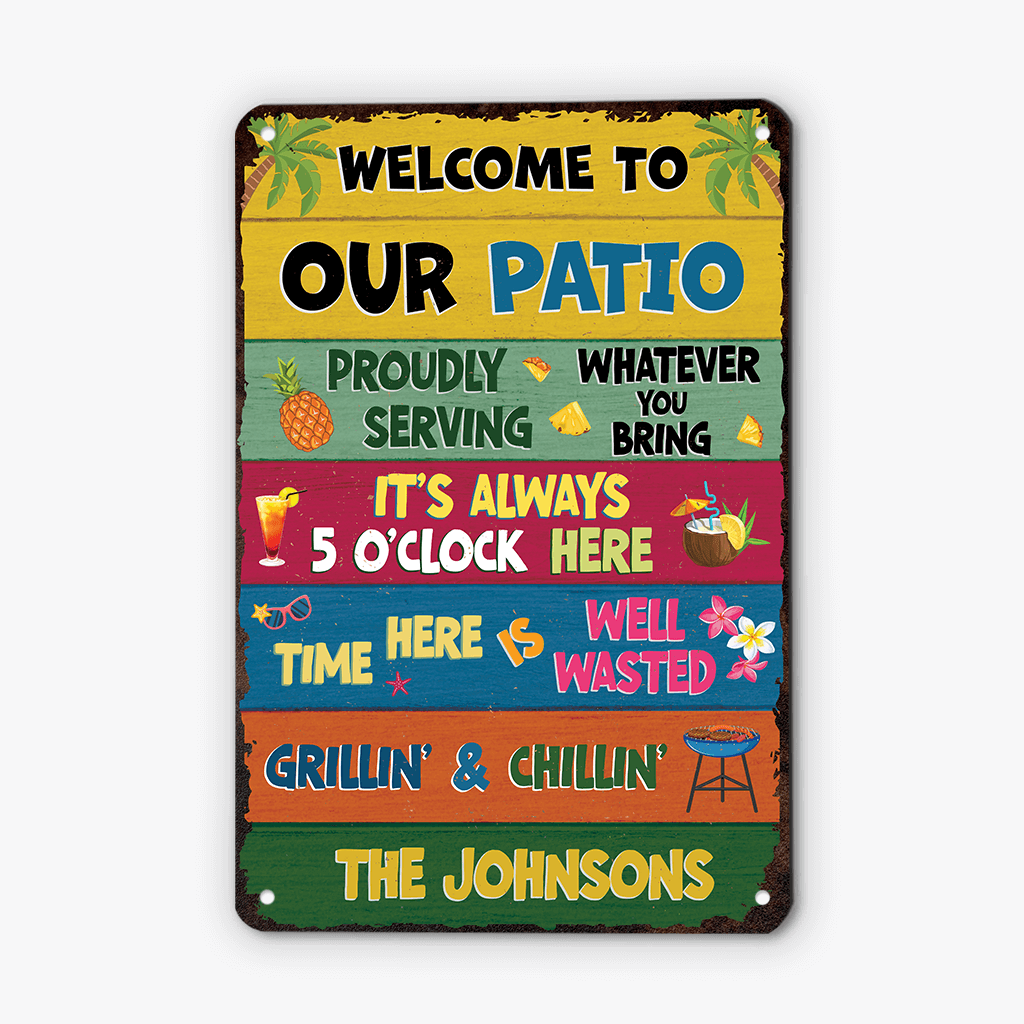 Personalised Welcome To Our Patio Metal Sign