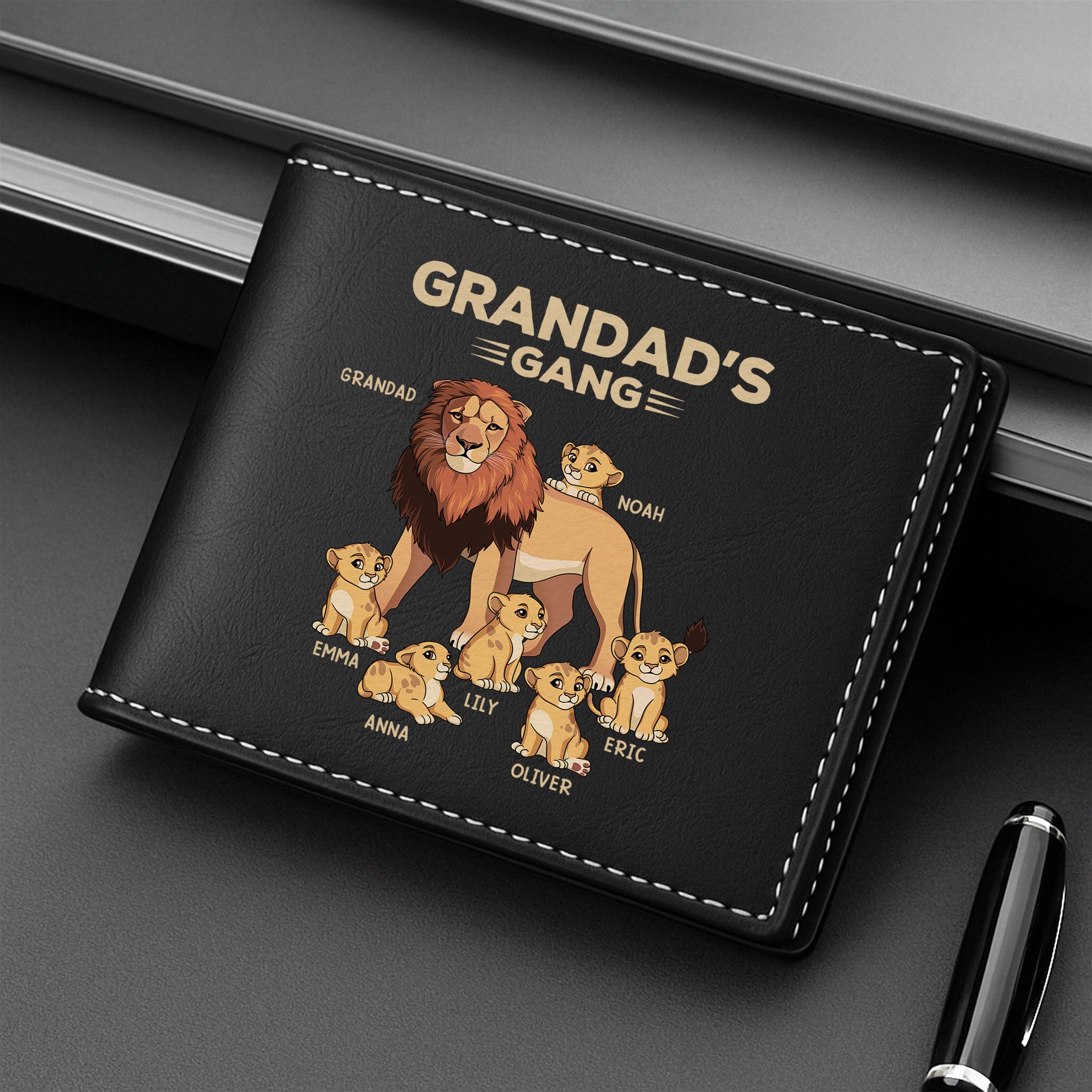 2137JUK2 custom grandad presents lion grandads gang leather wallet 2137J6L5B