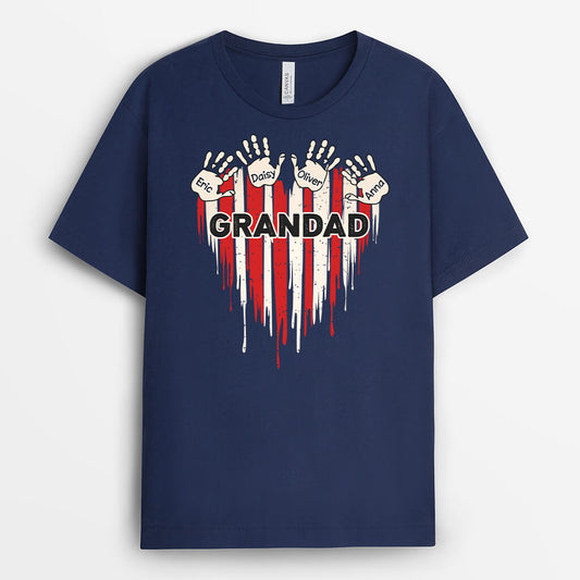 2330AUK1 personalised papa flag pattern heart with kids handprint t shirt_b6b4a811 5480 4ee2 8d6c e258f903643c