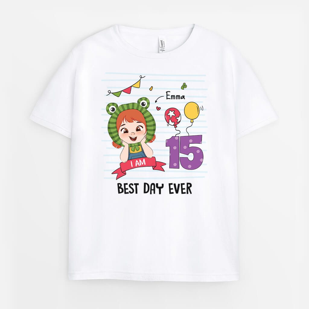 2597AUK1 best day ever personalised birthday t shirt for kids