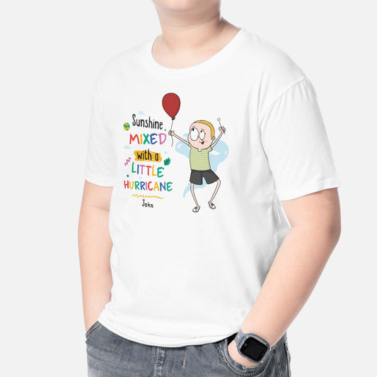 2600AUK2 sunshine mixed with a little hurricane personalised t shirt for kids