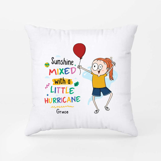 2600PUK1 sunshine mixed with a little hurricane personalised pillow for kids