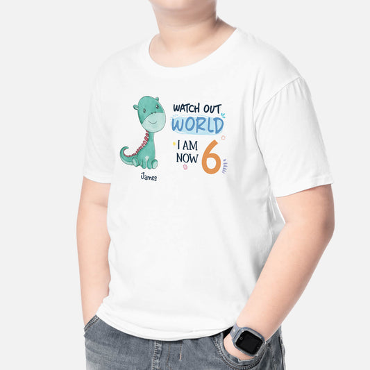 2611AUK2 watch out world i am now 6 personalised mug for kids