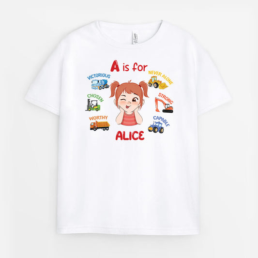 2620AUK1 learning alphabet name personalised childrens t shirt printing