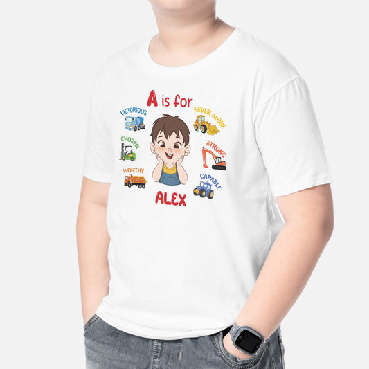 2620AUK2 learning alphabet name personalised childrens t shirt printing