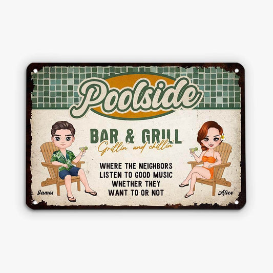 2632EUK1 poolside bar and grill personalised metal sign for couple and family