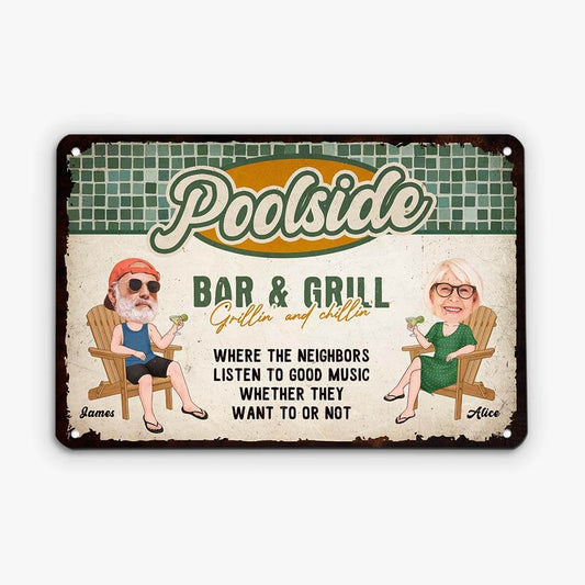 2632EUK2 poolside bar and grill personalised metal sign for couple and family