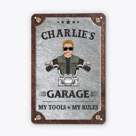 2634EUK1 my tools my rules garage customised metal sign for him