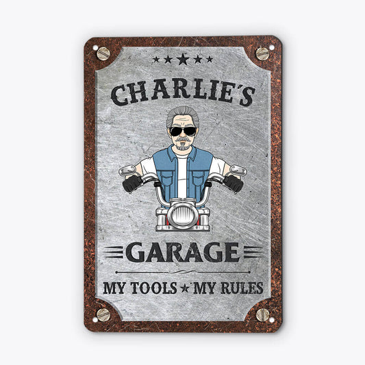 2634EUK2 my tools my rules garage customised metal sign for him