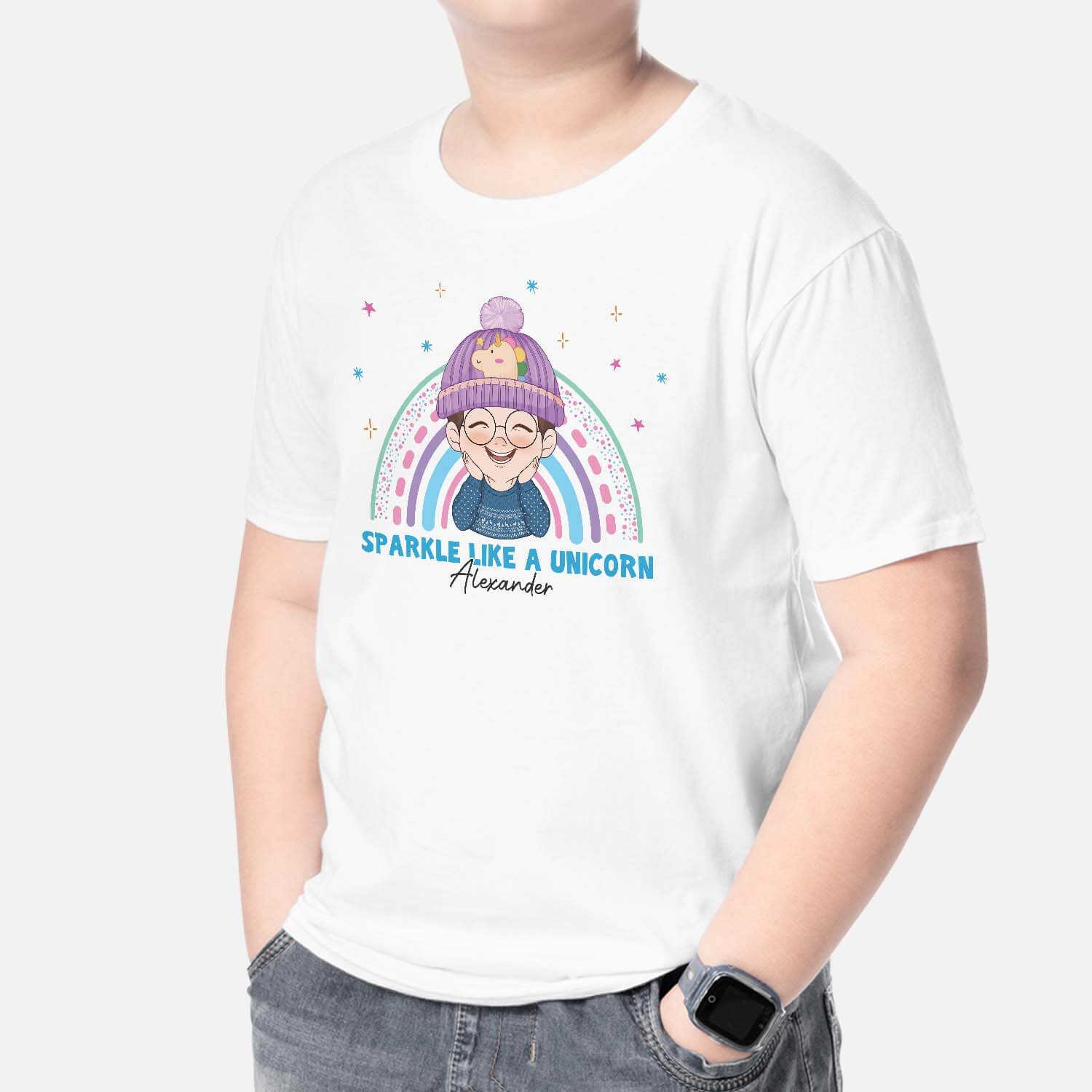 2638AUK2 sparkle like a unicorn childrens personalised t shirts