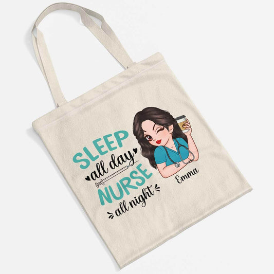 2640BUK2 sleep all day nurse all night personalised canvas bags for her